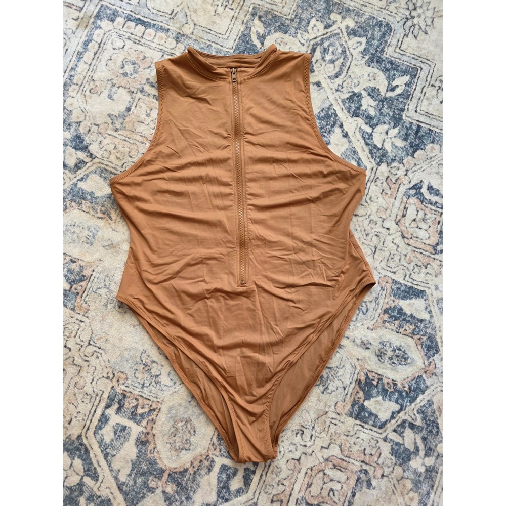 Skims Size 3X Swim Zip Front Sleeveless One Piece Copper Brown